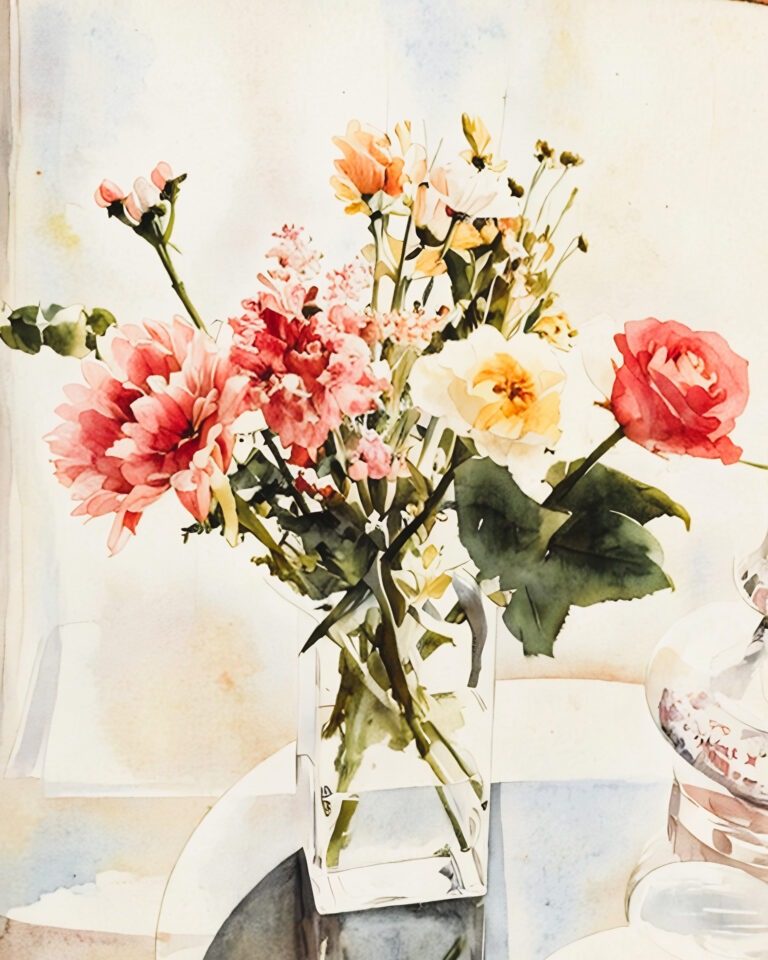 Glass vase, pink, yellow and rose color flowers. Free download.