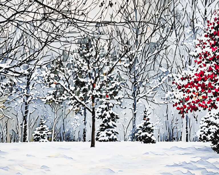 A winter landscape with snow covered trees. Free download.