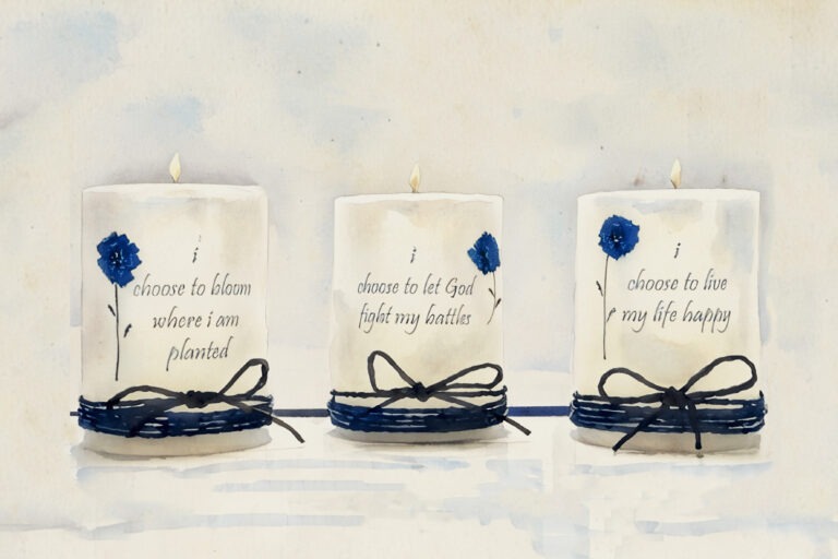 Image of a candle trio, each with a unique phrase. Free download.