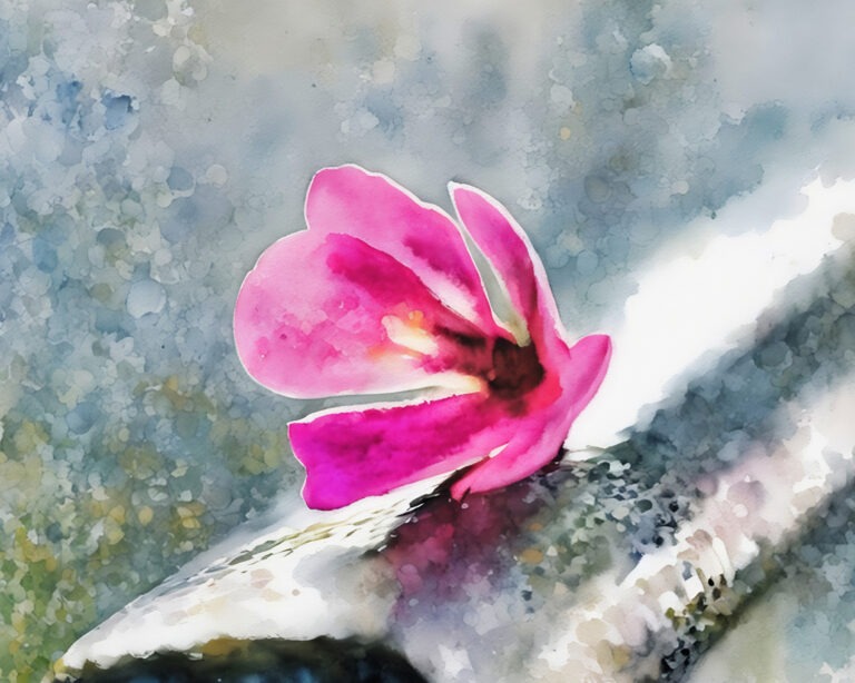 A vibrant pink flower rests on a textured, metallic surface. Free download.